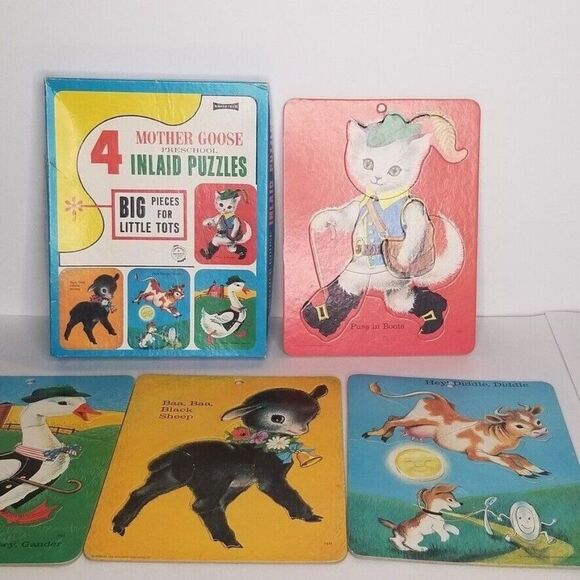 Vintage Saalfield Mother Goose Preschool 4 Inlaid Puzzles Puss in Boots 1965 - Picture 1 of 12